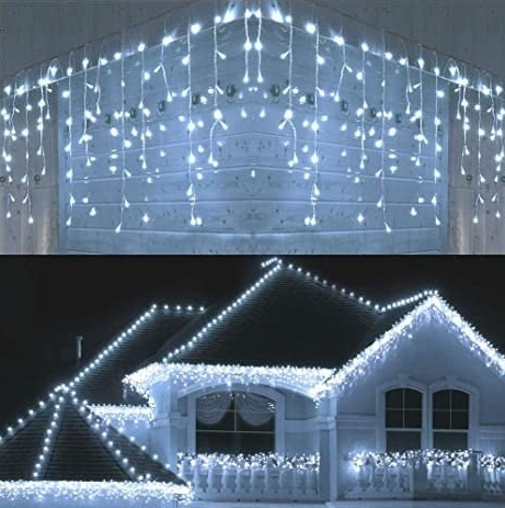 Instalatie 60 metri, perdea franjuri, model turturi interconectabili, 2000 LED, ALB RECE