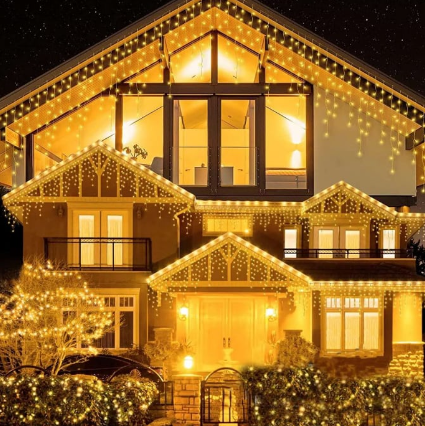 2+1 GRATIS Instalatie 12 metri, perdea franjuri, model turturi interconectabili, 36 metri total 900 LED, ALB CALD