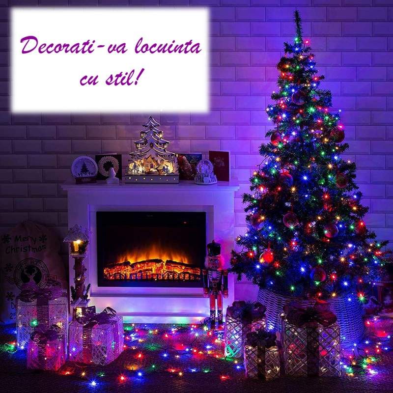 Rola Instalatie de Craciun Liniara, 8 Jocuri de Lumini Interschimbabile, Alimentare La Priza Pentru Interior/Exterior, Rola 100m, Fir Negru, Multicolor