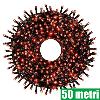 Instalatie de Craciun Liniara, Interior/Exterior, Rola 50m, 8 jocuri de lumini, Rosu, Fir Negru (Copie)