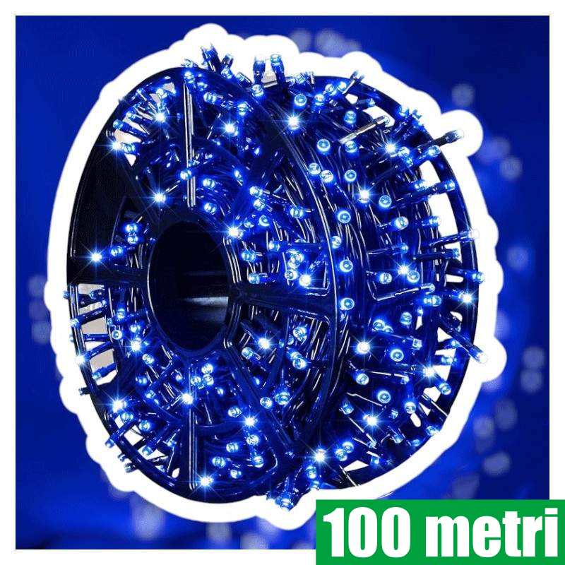 Instalatie De Craciun LED , Liniara Interior/Exterior, Rola 100m, 8 Jocuri De Lumini, Albastru