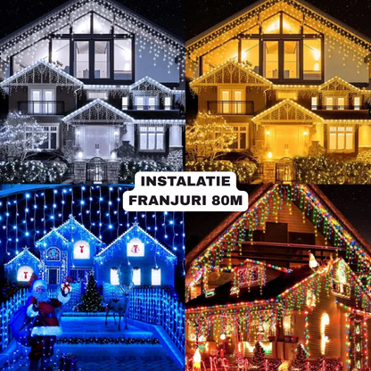 Instalatie 80 metri, perdea franjuri, model turturi interconectabili, 2000 LED COLORAT