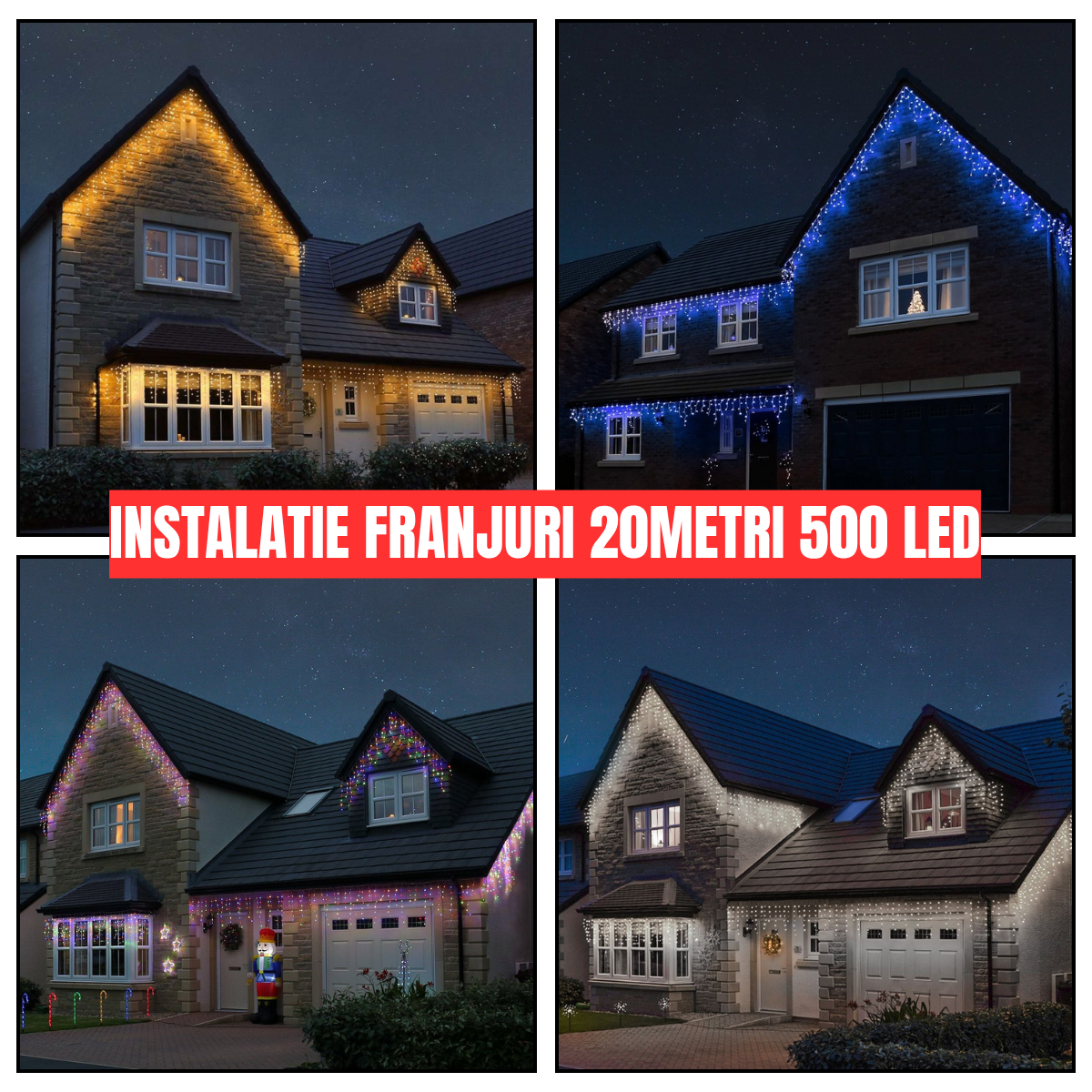 Instalatie pentru Craciun - franjuri, 20 metri interconectabila , 8 jocuri de lumini