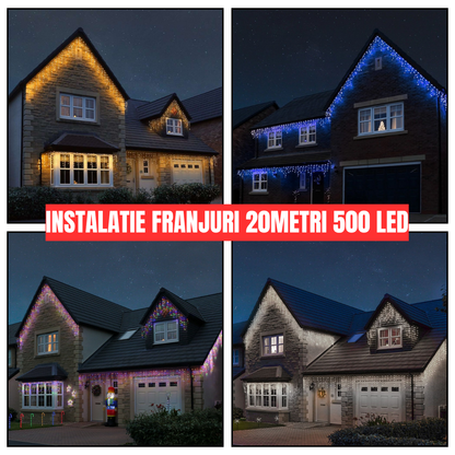 Instalatie pentru Craciun - franjuri, 20 metri interconectabila , 8 jocuri de lumini