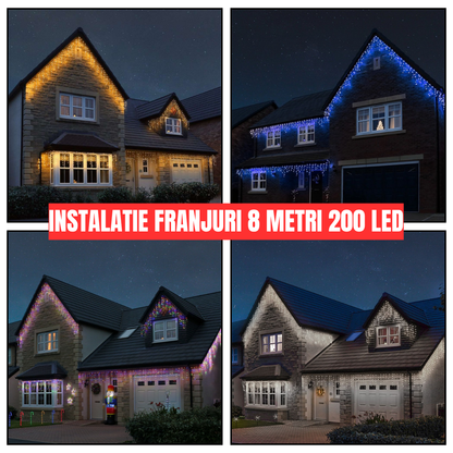 Instalatie pentru Craciun - franjuri, 8 metri interconectabila , 8 jocuri de lumini