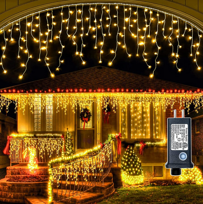 Instalatie 48 metri, perdea franjuri, model turturi interconectabili, 1000 LED, ALB CALD