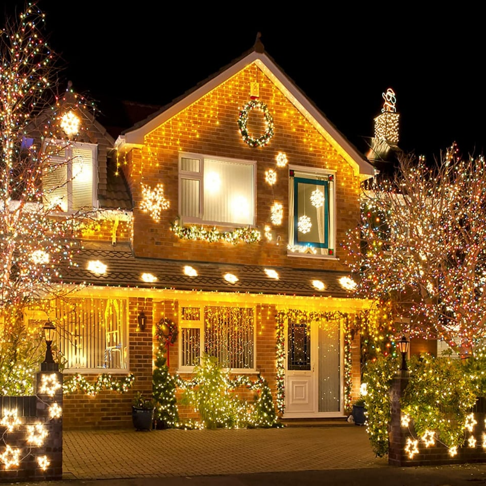 Instalatie 48 metri, perdea franjuri, model turturi interconectabili, 1000 LED, ALB CALD