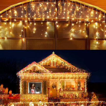 Instalatie 48 metri, perdea franjuri, model turturi interconectabili, 1000 LED, ALB CALD