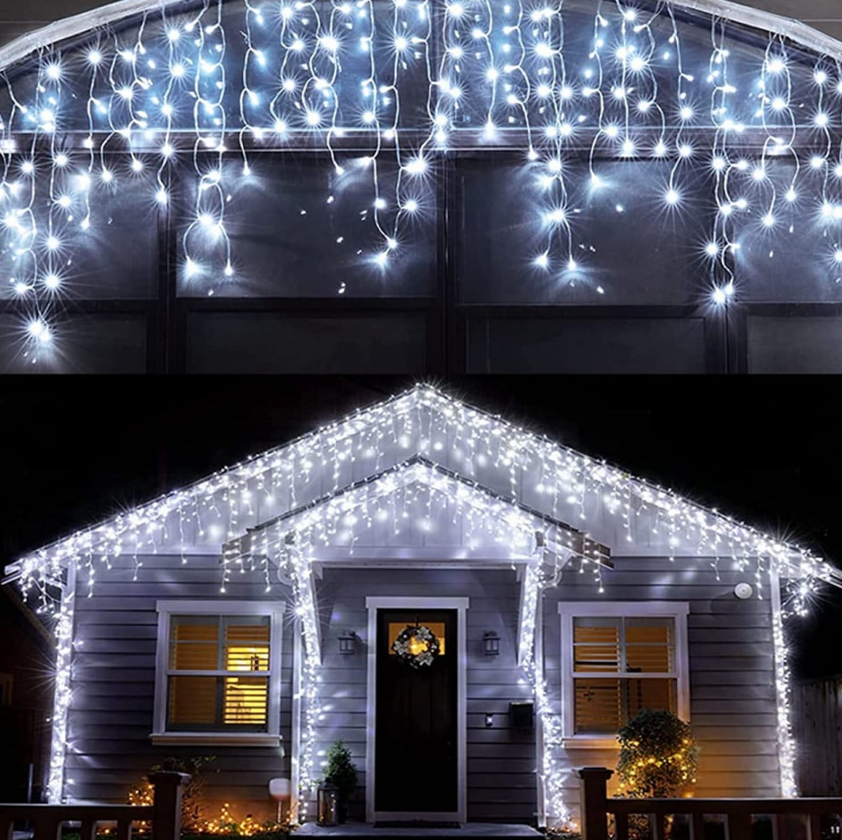 Instalatie 40 metri, perdea franjuri, model turturi interconectabili, 1000 LED, ALB RECE