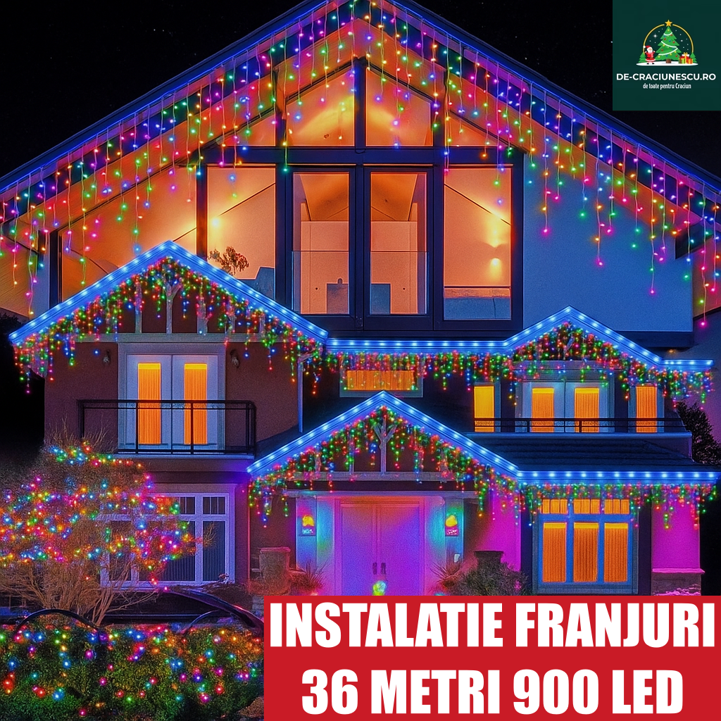 2+1 GRATIS Instalatie 12 metri, perdea franjuri, model turturi interconectabili, 36 metri total 900 LED, COLORAT
