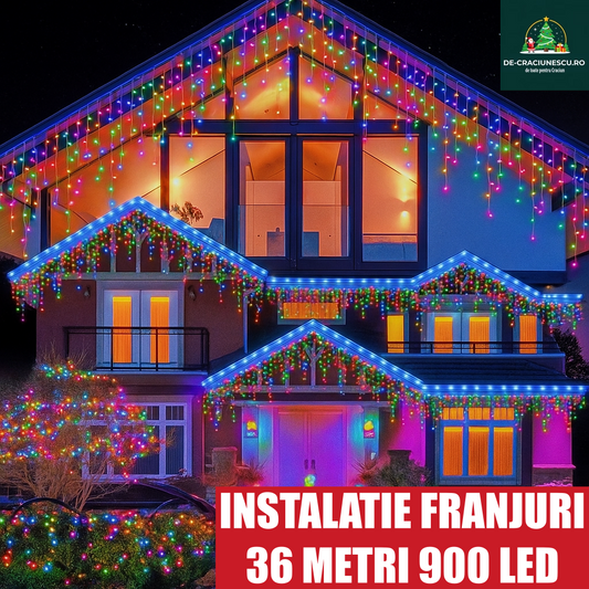 2+1 GRATIS Instalatie 12 metri, perdea franjuri, model turturi interconectabili, 36 metri total 900 LED, COLORAT