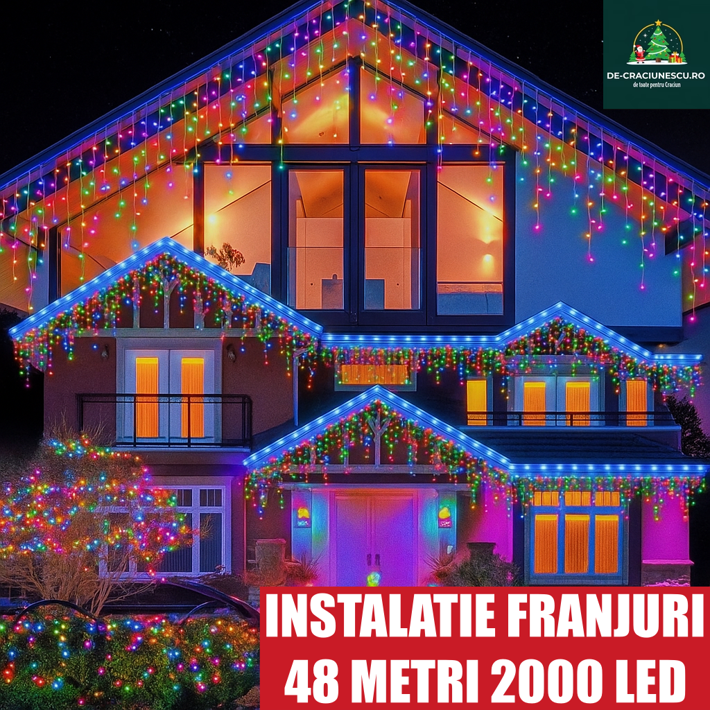 Instalatie 48 metri, perdea franjuri, model turturi interconectabili, 2000 LED, MULTICOLOR