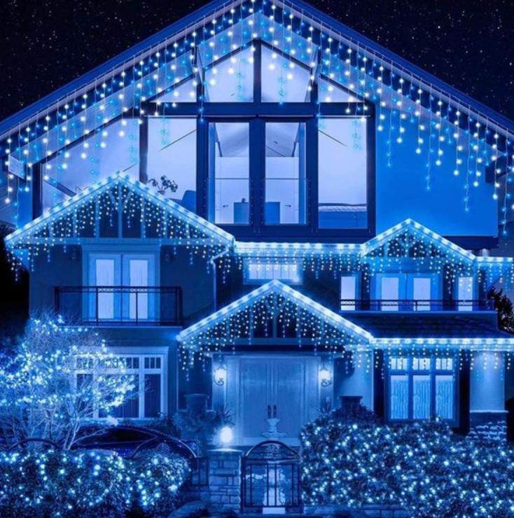 2+1 GRATIS Instalatie 12 metri, perdea franjuri, model turturi interconectabili, 36 metri total 900 LED, ALBASTRU
