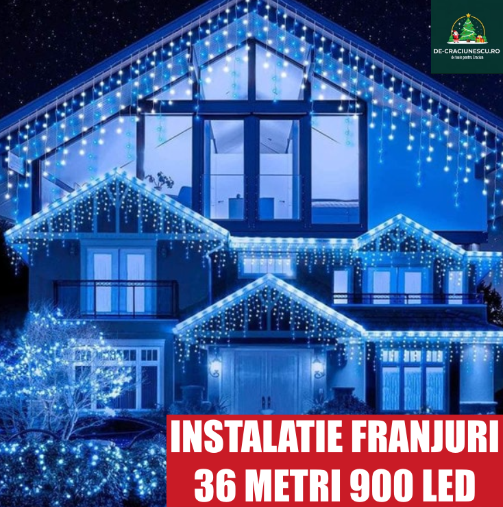2+1 GRATIS Instalatie 12 metri, perdea franjuri, model turturi interconectabili, 36 metri total 900 LED, ALBASTRU