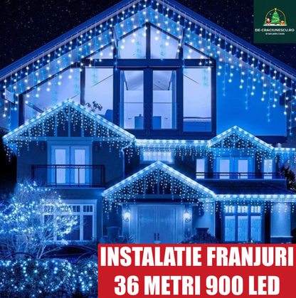 2+1 GRATIS Instalatie 12 metri, perdea franjuri, model turturi interconectabili, 36 metri total 900 LED, ALBASTRU