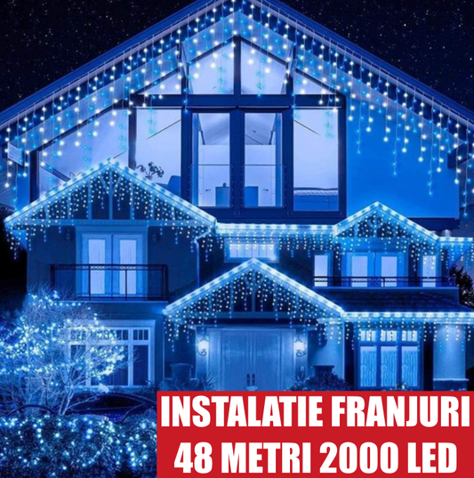 Instalatie 48 metri, perdea franjuri, model turturi interconectabili, 1000 LED, ALBASTRU