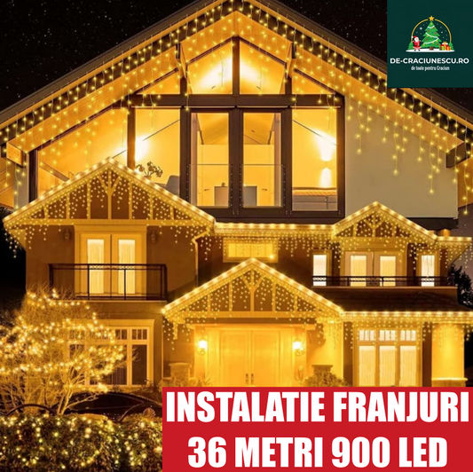 2+1 GRATIS Instalatie 12 metri, perdea franjuri, model turturi interconectabili, 36 metri total 900 LED, ALB CALD