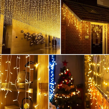 Instalatie 40 metri, perdea franjuri, model turturi interconectabili, 1000 LED, ALB CALD