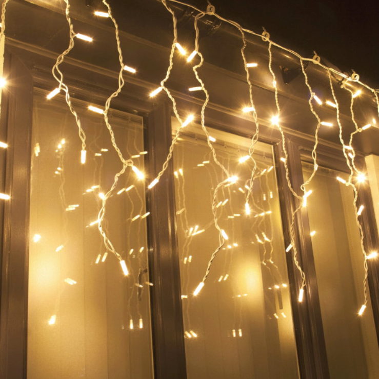 Instalatie 40 metri, perdea franjuri, model turturi interconectabili, 1000 LED, ALB CALD