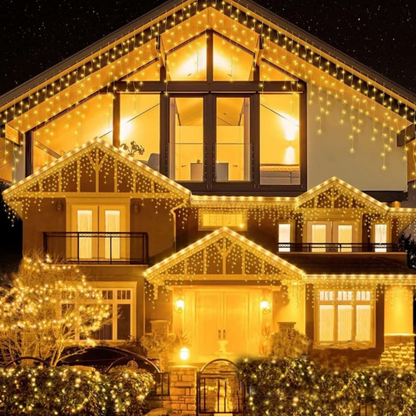 Instalatie 40 metri, perdea franjuri, model turturi interconectabili, 1000 LED, ALB CALD