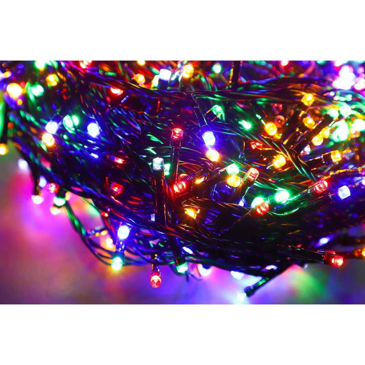 Rola Instalatie de Craciun Liniara, 8 Jocuri de Lumini Interschimbabile, Alimentare La Priza Pentru Interior/Exterior, Rola 100m, Fir Negru, Multicolor