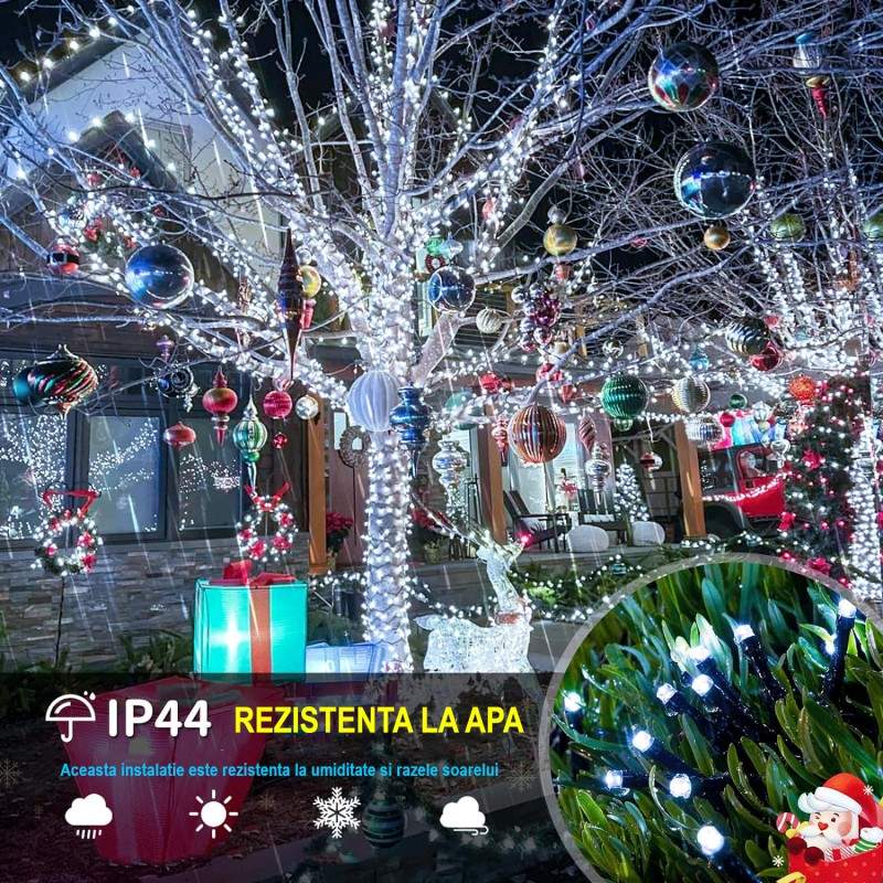 Instalatie De Craciun LED , Liniara Interior/Exterior, Rola 50m, 8 Jocuri De Lumini, Alb Rece