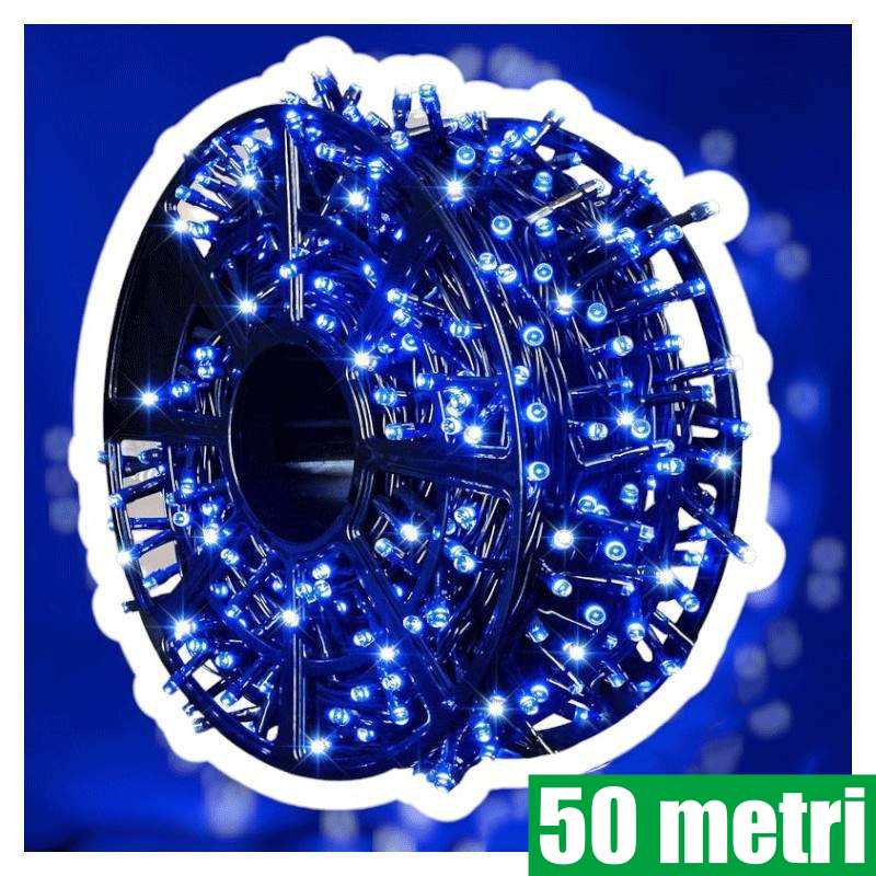 Instalatie De Craciun LED , Liniara Interior/Exterior, Rola 50m, 8 Jocuri De Lumini, Albastru