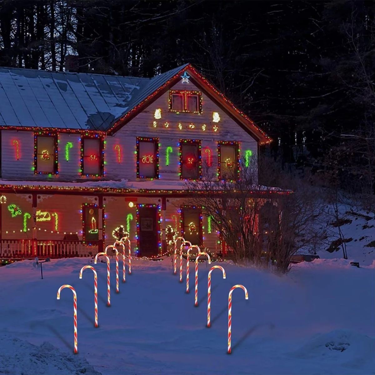 Set 5 decoratiuni luminoase solare pentru Craciun, Acadele, pentru exterior, incarcare solara