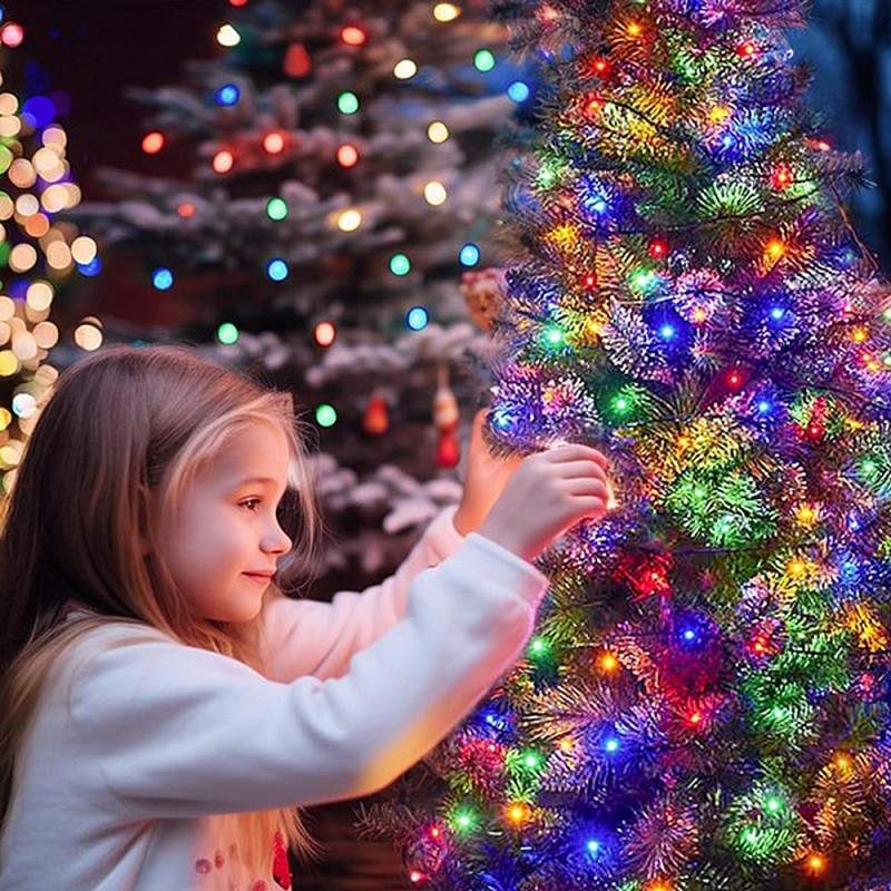 Rola Instalatie de Craciun Liniara, 8 Jocuri de Lumini Interschimbabile, Alimentare La Priza Pentru Interior/Exterior, Rola 100m, Fir Negru, Multicolor