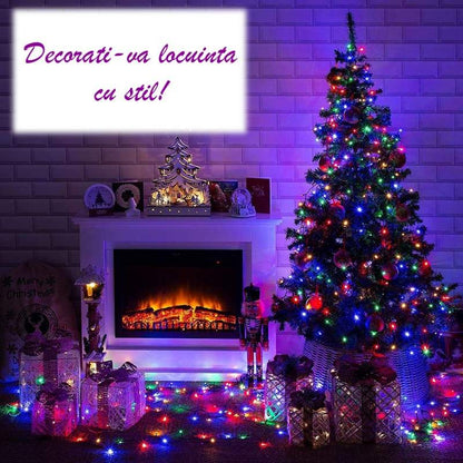 Rola Instalatie de Craciun Liniara, 8 Jocuri de Lumini Interschimbabile, Alimentare La Priza Pentru Interior/Exterior, Rola 100m, Fir Negru, Multicolor