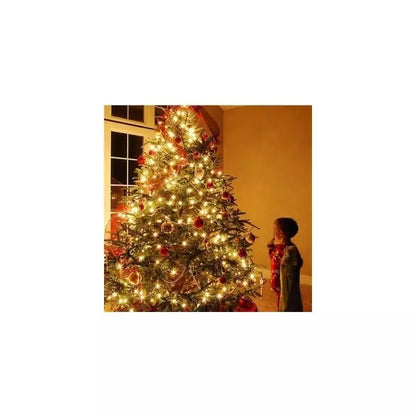 Rola Instalatie de Craciun Liniara, 8 Jocuri de Lumini Interschimbabile, Alimentare La Priza Pentru Interior/Exterior, Rola 50m, Fir Negru, Alb Cald